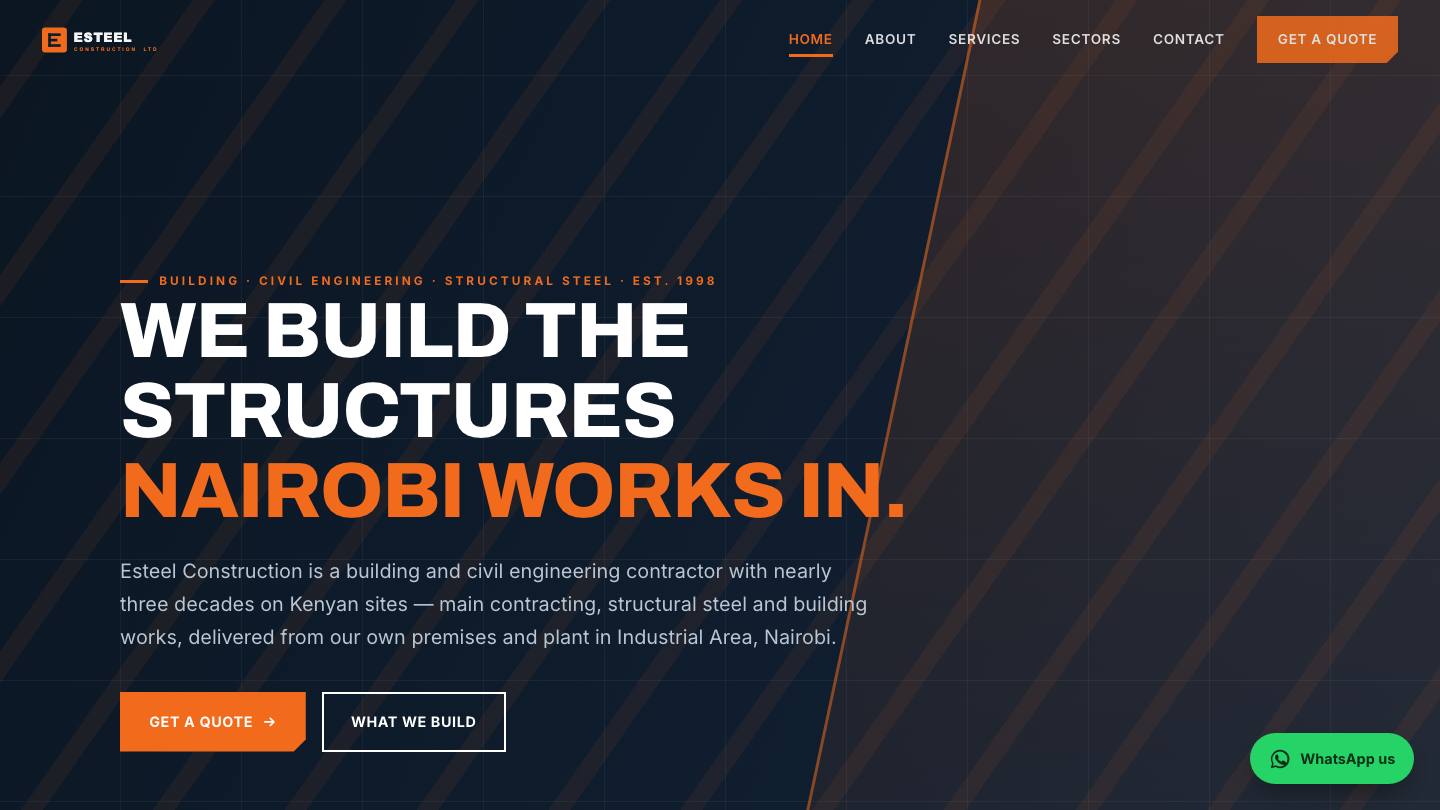 Screenshot of the Esteel Construction website